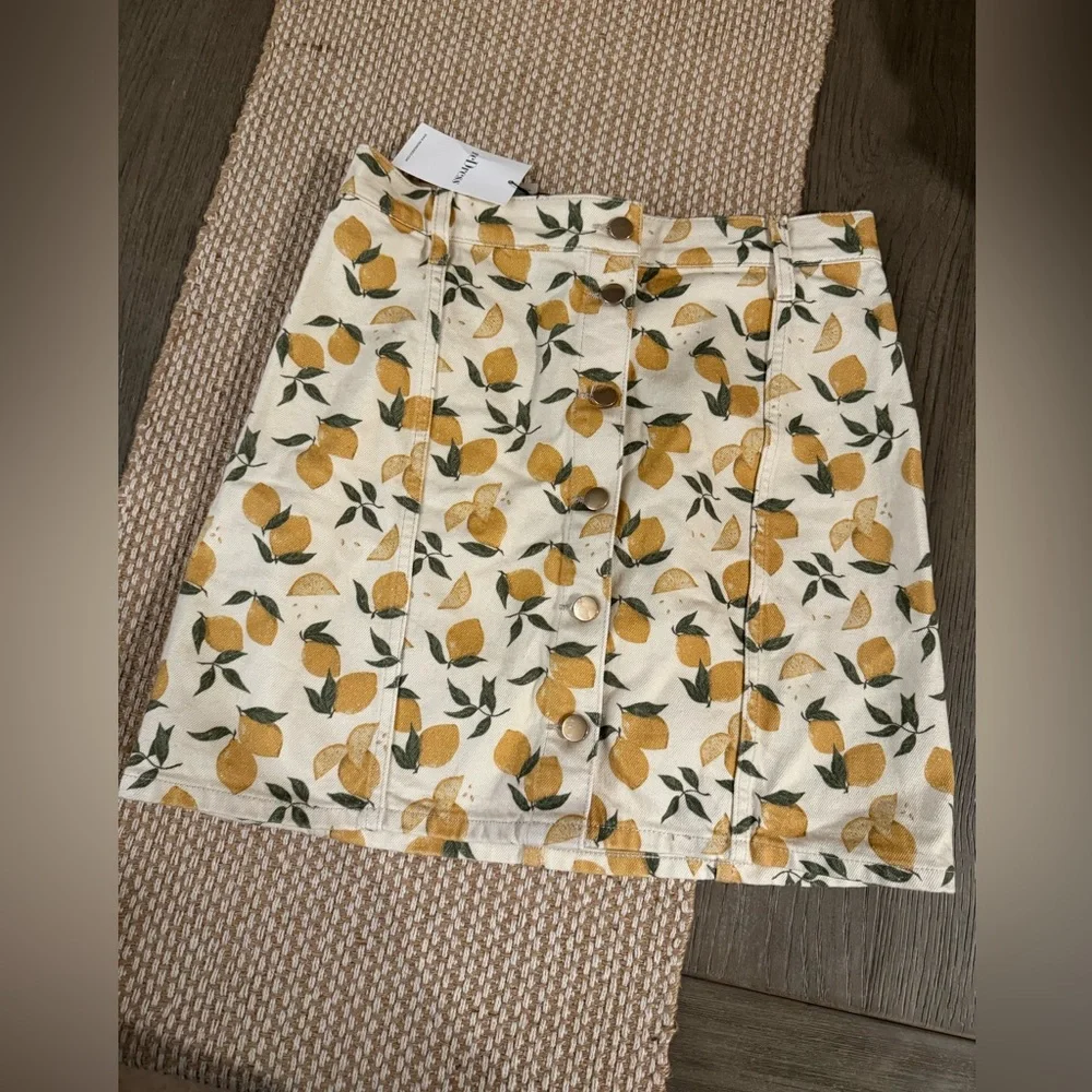 Reformation Cream Mini Skirt with Yellow Citrus Print
